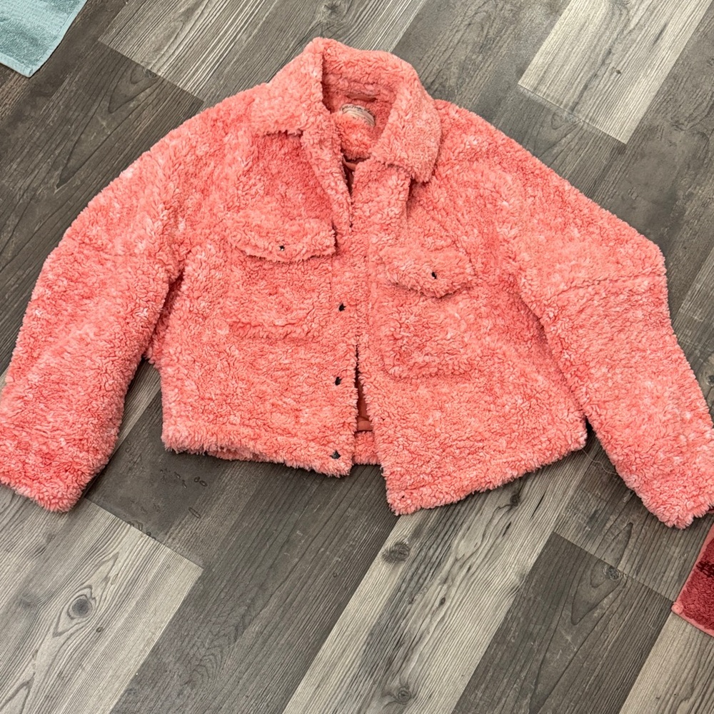 Free People Pink Teddy Swing Fleece Oversized Jacket Small - Picture 1 of 7